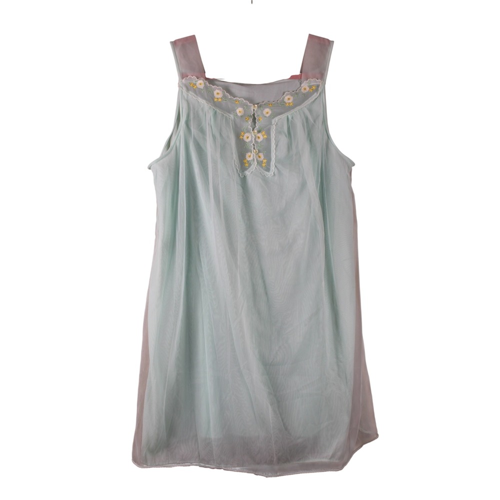 Vtg 60s Wilmot Coquette Pastel Green Chiffon Babydoll Mini Nightgown Sleapwear L